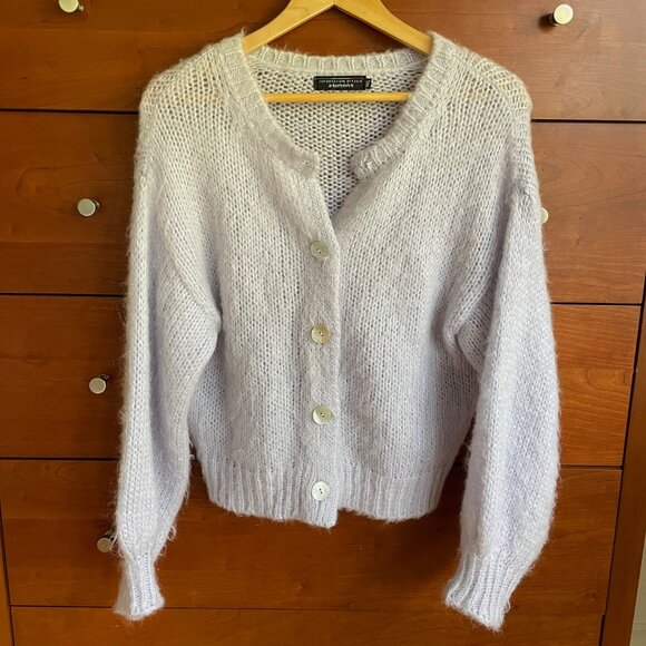 Periwinkle Puff-Sleeve Fuzzy Knit Cardigan - Picture 1 of 4
